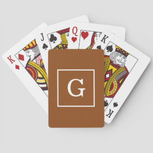 Chocolate Brown White Framed Initial Monogram Playing Cards