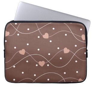 Chocolate Brown with Pink Hearts Pattern Laptop Sleeve