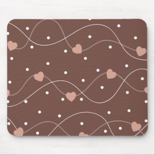 Chocolate Brown with Pink Hearts Pattern Mouse Mat