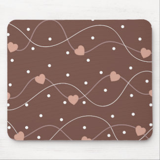 Chocolate Brown with Pink Hearts Pattern Mouse Mat