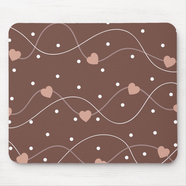 Chocolate Brown with Pink Hearts Pattern Mouse Mat (Front)