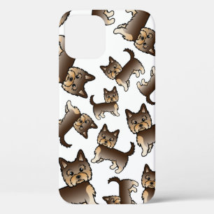 Chocolate Brown Yorkshire Terrier Dog Pattern iPhone 12 Case