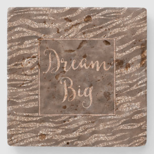Chocolate Brown Zebra Glitter Dream Stone Coaster