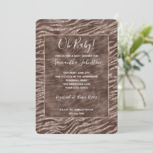 Chocolate Brown Zebra Glitter  Invitation
