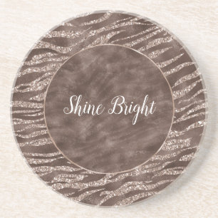 Chocolate Brown Zebra Glitter Peach Frame Coaster