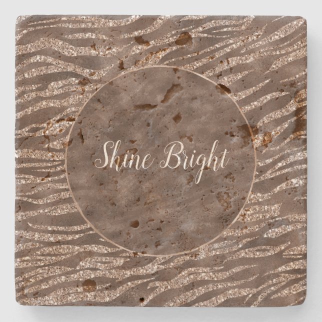 Chocolate Brown Zebra Glitter Peach Frame      Stone Coaster (Front)