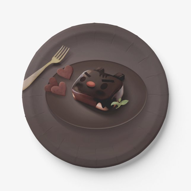 Chocolate Brownie Illustration Paper Plate (Front)