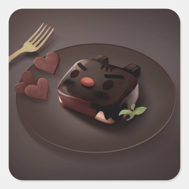 Chocolate Brownie Illustration Square Sticker (Front)