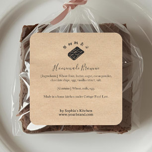 Chocolate Brownie Kraft Minimalist Ingredient Square Sticker