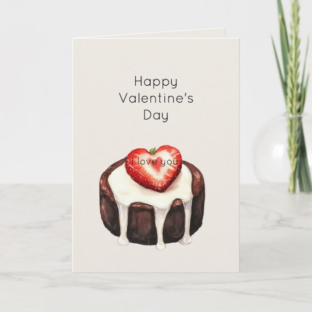 Chocolate Brownie Strawberry Heart Valentine's Day Card (Front)