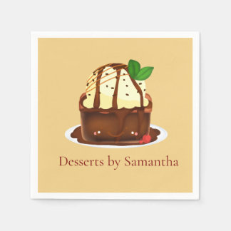Chocolate Brownie With Vanilla Ice Cream Napkin