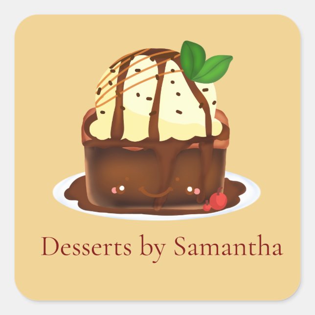 Chocolate Brownie With Vanilla Ice Cream Square Sticker (Front)