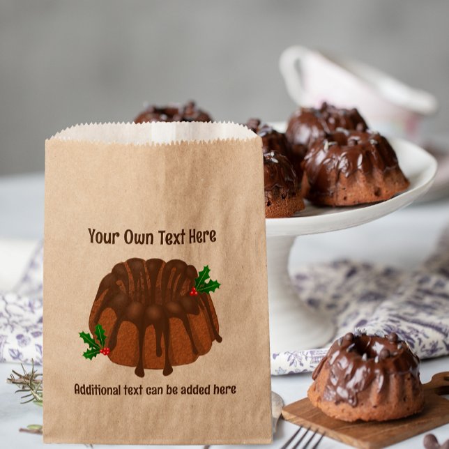 Chocolate Bundt Cake with Christmas Holly add text Favour Bags (Creator Uploaded)