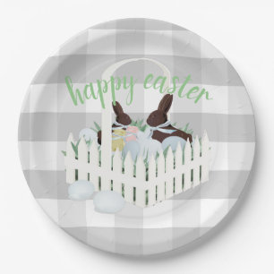 Chocolate Bunnies Eggs Grey Easter Paper Plate