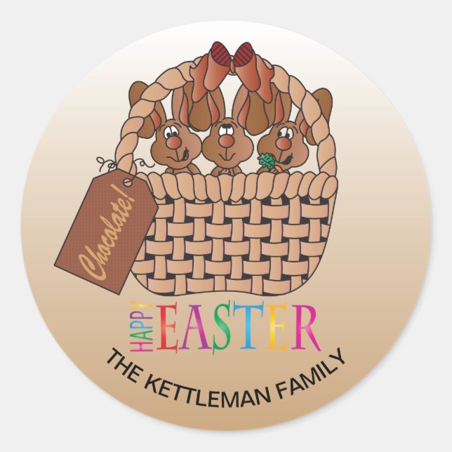 Chocolate Bunnies in a Basket Classic Round Sticker (Front)