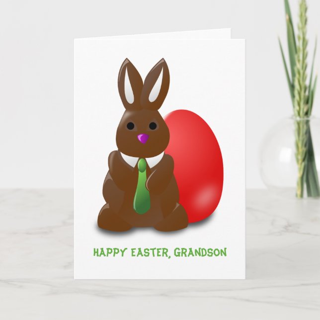 Chocolate Bunny Happy Easter Grandson Holiday Card (Front)
