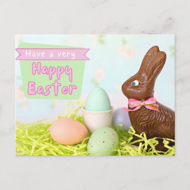 Chocolate Bunny Happy Easter Postcard (Front)
