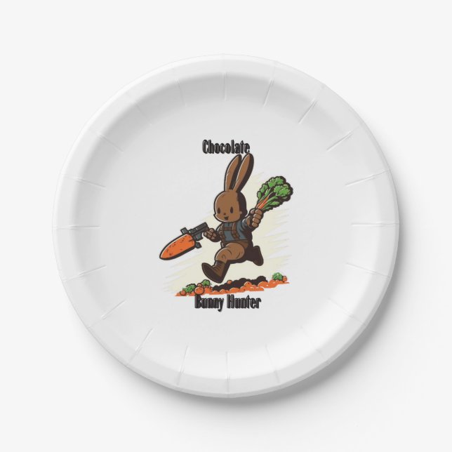 Chocolate Bunny Hunter Paper Plate (Front)