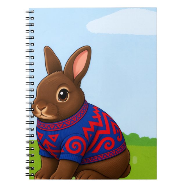 Chocolate Bunny in a patterned sweater Notebook (Front)