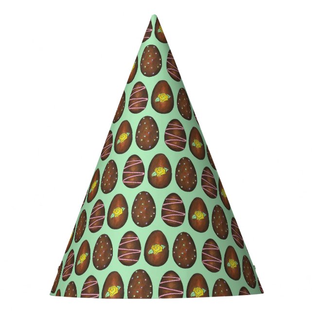 Chocolate Buttercream Easter Egg Candy Icing Green Party Hat (Front)