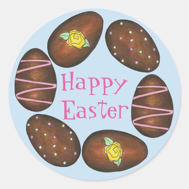 Chocolate Buttercream Happy Easter Egg Candy Eggs Classic Round Sticker (Front)