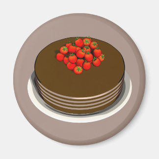 Chocolate Cake and Strawberries Round Magnet