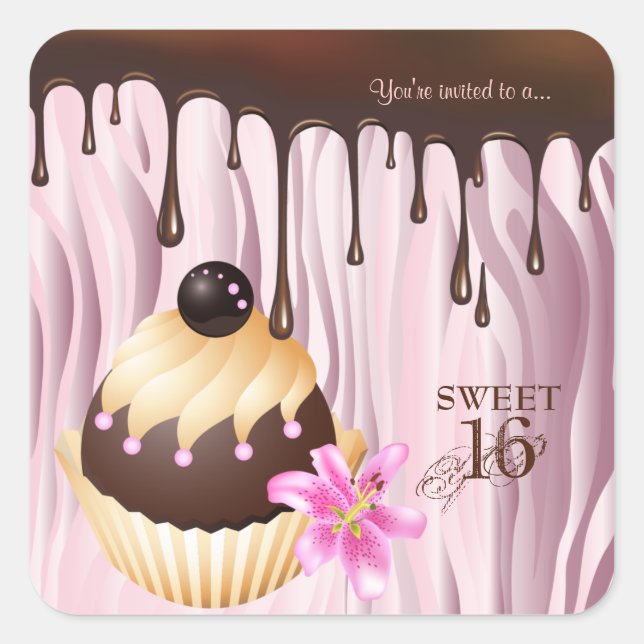 Chocolate Cake Ball Cupcake Pink 2 Square Sticker (Front)