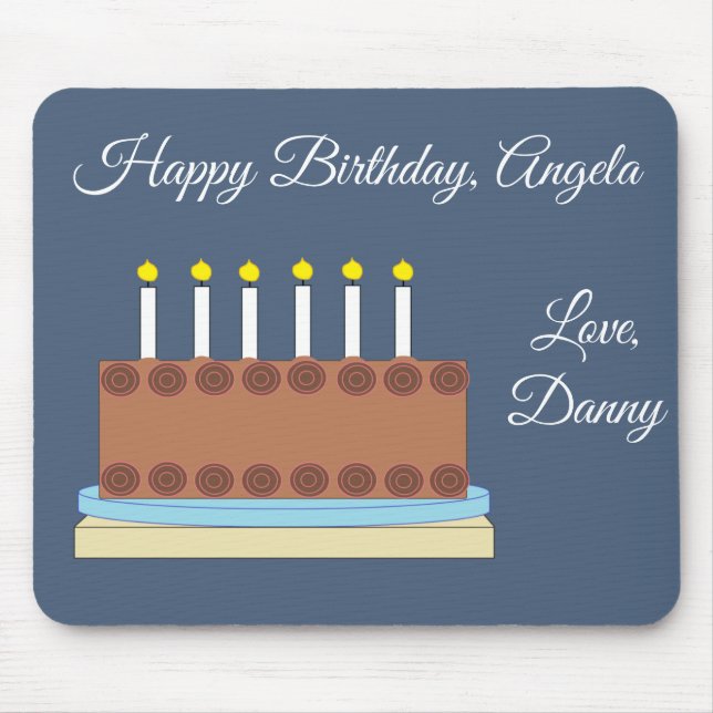Chocolate Cake  & Blue-Grey Birthday Mouse Mat (Front)
