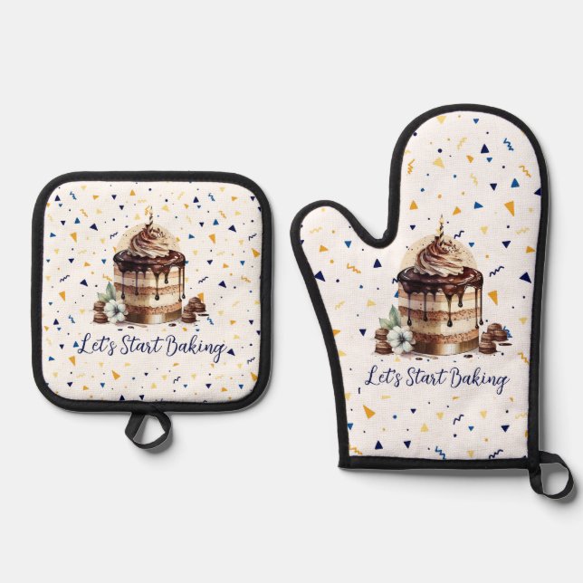 Chocolate Cake & Confetti Fun Oven Mitt & Pot Holder Set (Front)