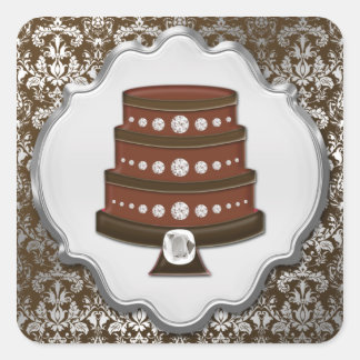 Chocolate Cake Couture Damask Square Bakery Label
