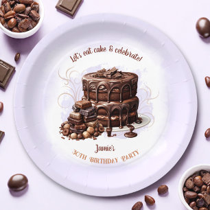 Chocolate Cake Purple Brown 30th Birthday Party Paper Plate