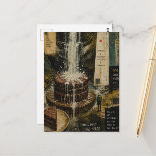 Chocolate Cake Waterfall Surreal Mixed Media Postcard