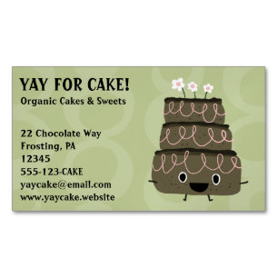 Chocolate Cake Whimsical Face Character Magnetic Business Card