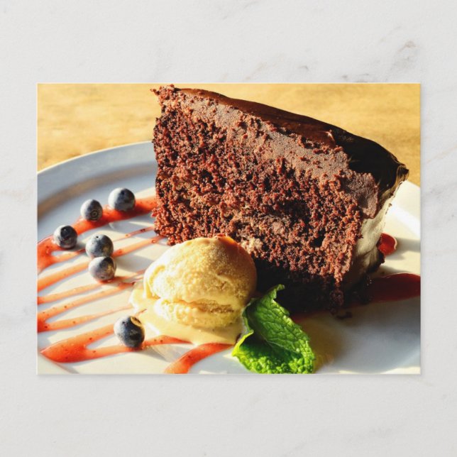 Chocolate cake with caramel ice cream postcard (Front)