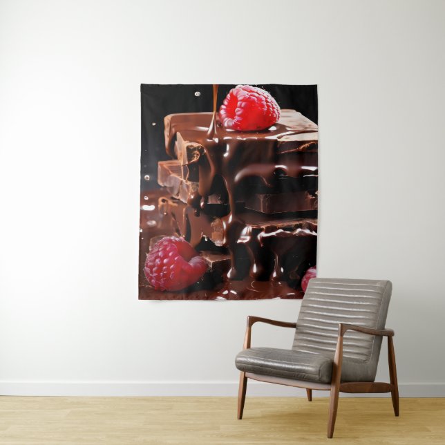 chocolate cake with raspberries on the top tapestry (In Situ)