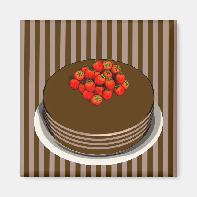 Chocolate Cake with Strawberries Magnet (Front)
