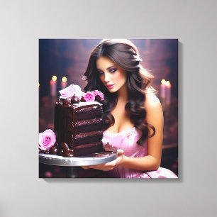 Chocolate Cake Woman Canvas Print