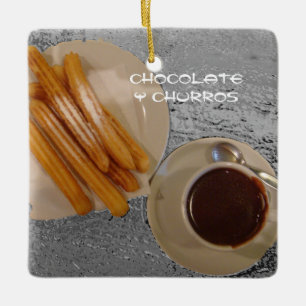 Chocolate Caliente con Churros Ceramic Tree Decoration