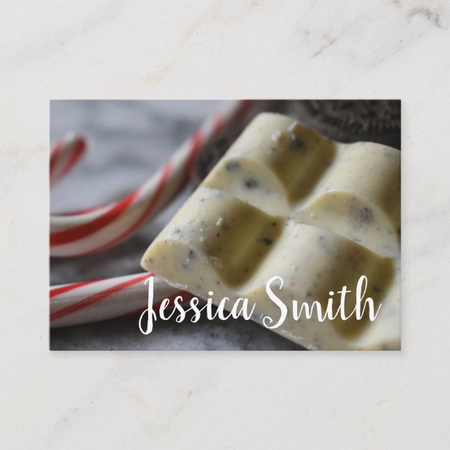 Chocolate Candy Cane Sweet Food Writer Pastry Chef Business Card (Front)