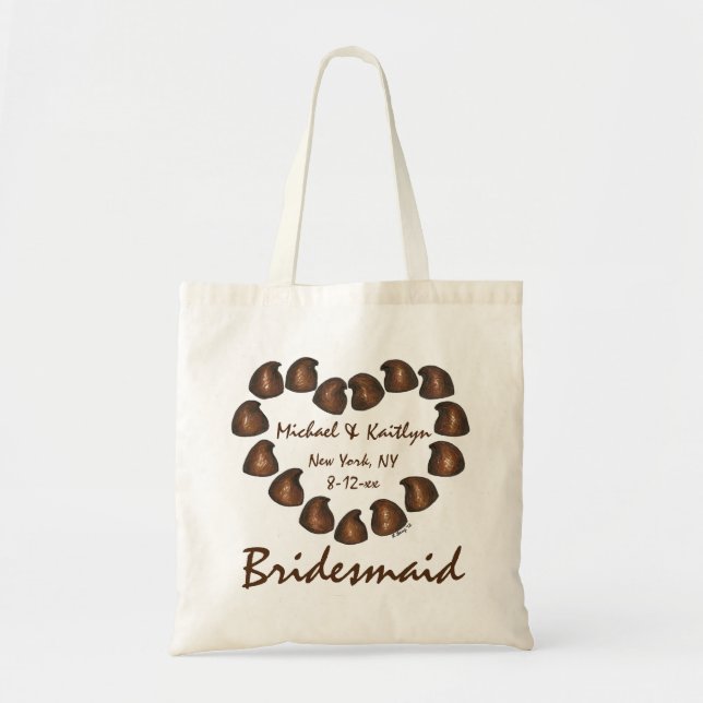 Chocolate Candy Heart Personalised Bridesmaid Gift Tote Bag (Front)