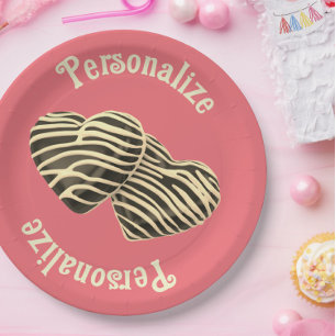Chocolate candy heart pink cute love paper plate