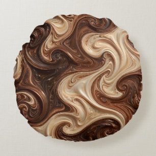 Chocolate Cappuccino Swirl Rich Textural Round Cushion
