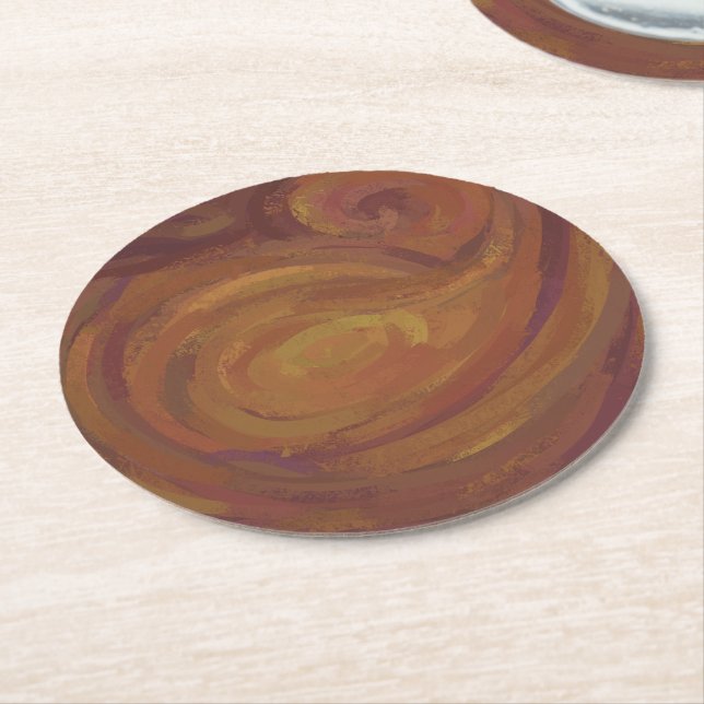 Chocolate Carmel Swirl Round Paper Coaster (Angled)