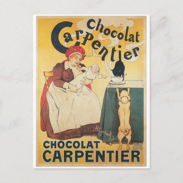 Chocolate Carpentier Vintage Hot Chocolate Ad Art Postcard (Front)