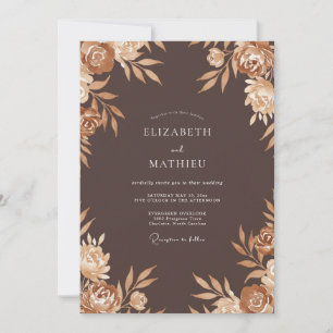 Chocolate Champagne Ranunculus Eucalyptus Wedding Invitation