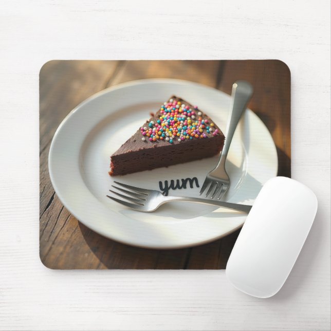 Chocolate Cheesecake On a Plate Mouse Mat (With Mouse)