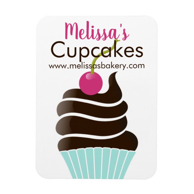 Chocolate cherry cupcake business card magnet (Vertical)