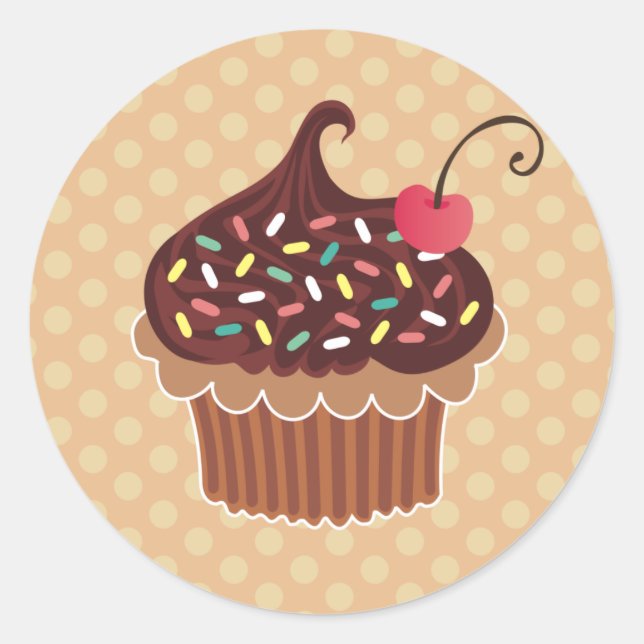 Chocolate & Cherry Cupcake Classic Round Sticker (Front)