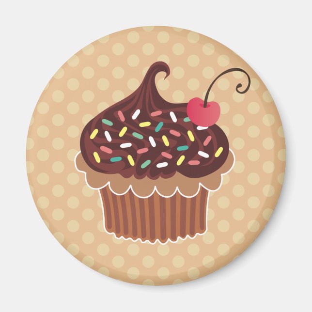 Chocolate & Cherry Cupcake Magnet (Front)
