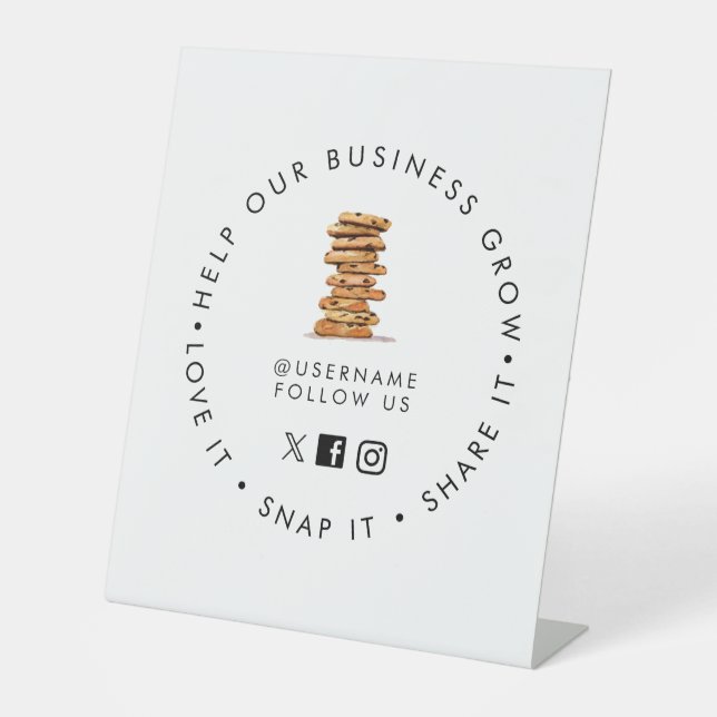 Chocolate Chip Cookie Bakery Social media follow  Pedestal Sign (Front)